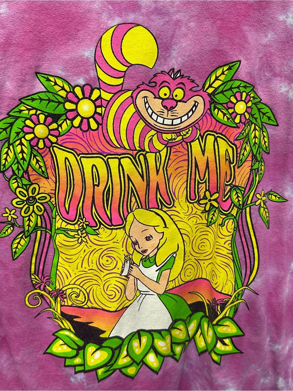 Alice in Wonderland pink tie dye tshirt Drink Me size large unisex - Picture 3 of 5